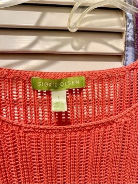 Sigurd Olsen Cotton Coral Open Knit Sweater, Large